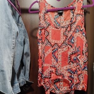 Geometric Red Sleeveless Top